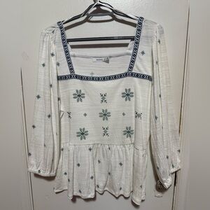 Boho White and Blue Women's Top